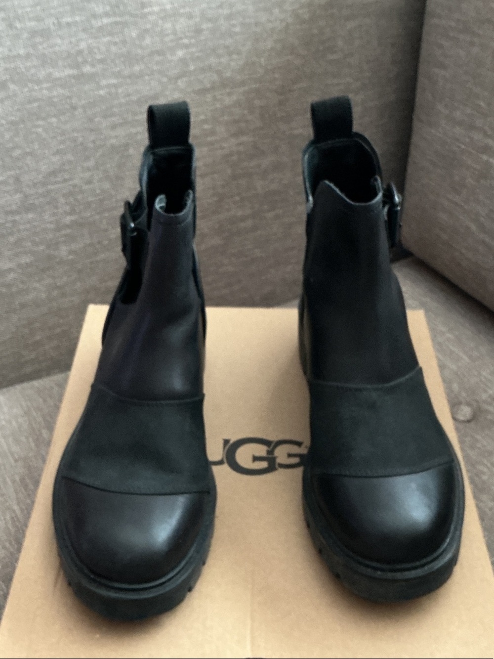UGG Black Leather & Suede Chelsea Ankle Boots